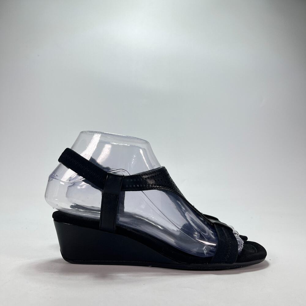 Alfani Step N Flex Black T-Strap Wedge Perforated Sandals Women's Size 5.5